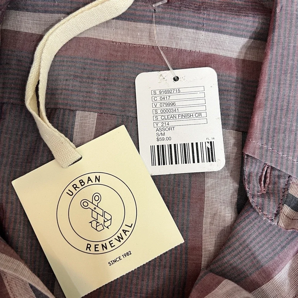 Urban Renewal Remade Clean Finish Button-Down Shirt S/M Stripe Long Sleeve‎ NEW